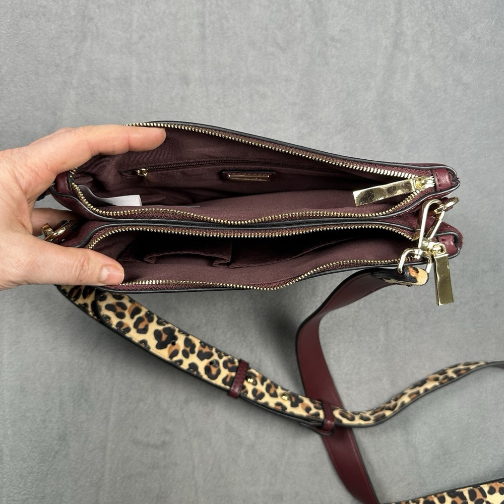 Luella Grey London Polly Zip Top Leather Suede Textured Crossbody Bag Burgundy - Picture 6 of 10
